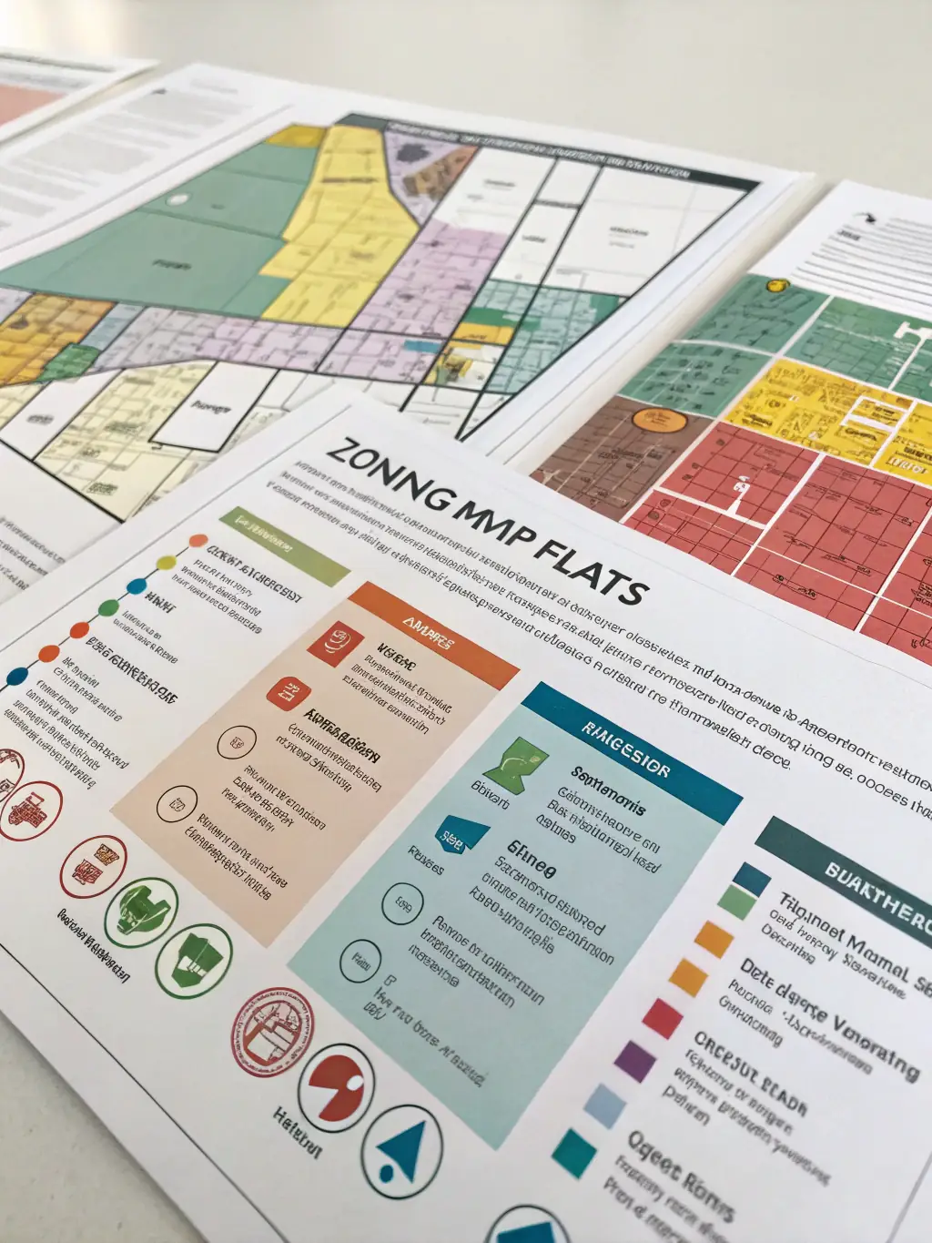 An image of a detailed zoning map overlaid with financial charts and graphs, representing the due diligence and market analysis process.