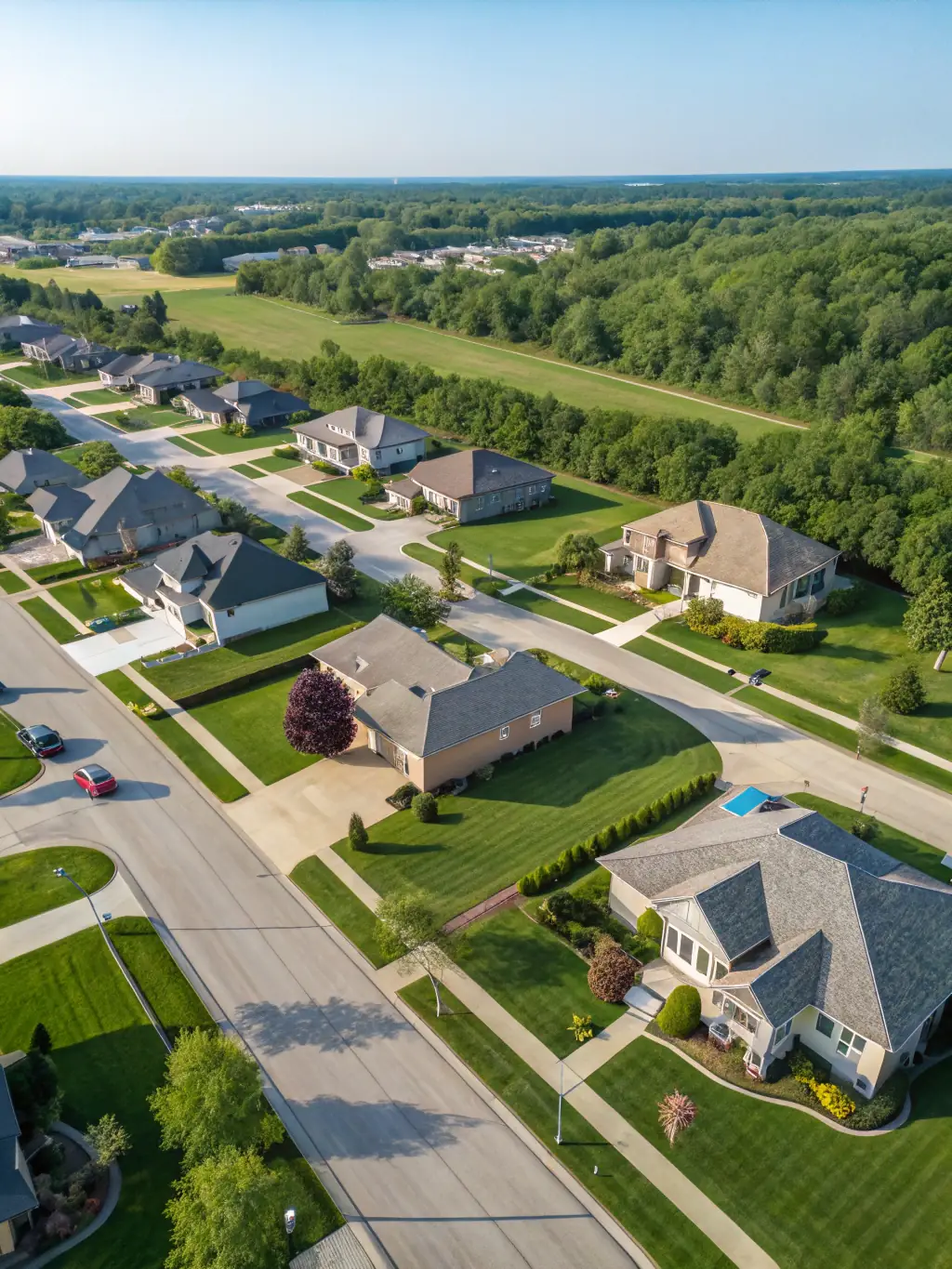 An aerial view of a successfully completed residential development project, highlighting the end result of Venture Flow LLC's land acquisition services.